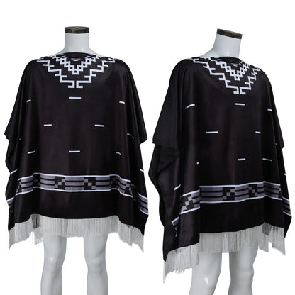 Clint Eastwood Inspired Cowboy Poncho Cosplay Costume – Men’s Aztec Pattern Serape Shawl Cape with Hat for Halloween & Movie Roleplay