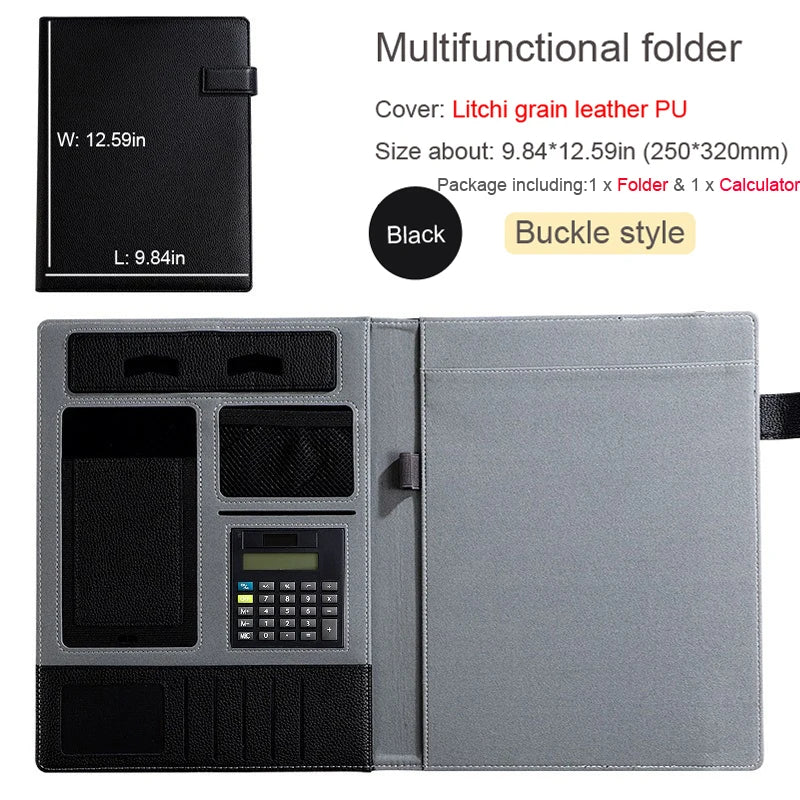 A4 PU Leather Padfolio Folder – Multifunction Document Holder & Business Portfolio Organizer for Men & Women