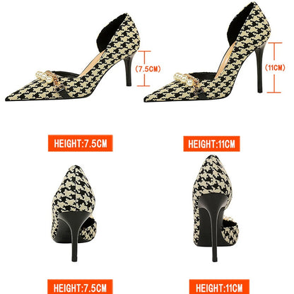 BIGTREE Escarpins à talons aiguilles et chaîne de perles de luxe pour femme – Idéal pour mariage, soirée et banquet