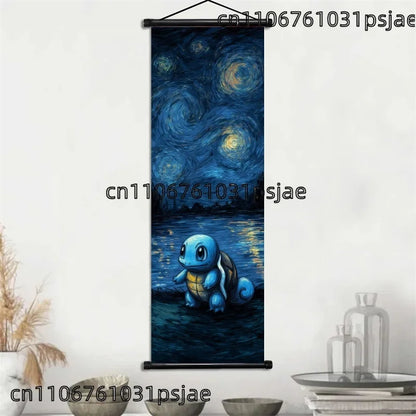 Pokémon Gengar, Squirtle y Mimikyu Noche Estrellada – Lienzo Decorativo Enrollable para Pared – Regalo para Decoración del Hogar