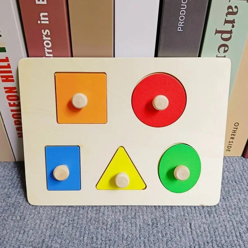 Montessori Wooden Building Blocks Color & Shape Matching Puzzle Educational Toy for Kids