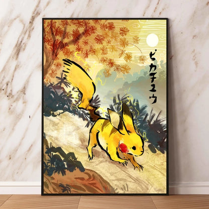 Japanese Anime Pokémon Canvas Wall Art – Pikachu, Charmander & Eevee Watercolor Poster Print Home Decor
