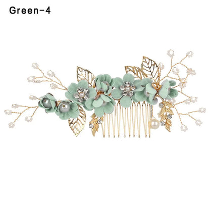 Luxury Floral Bridal Hair Comb with Gold Leaves – Crystal Wedding Hair Accessory for Brides & Prom