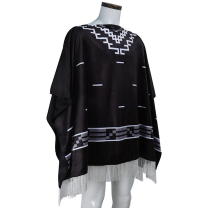 Clint Eastwood Inspired Cowboy Poncho Cosplay Costume – Men’s Aztec Pattern Serape Shawl Cape with Hat for Halloween & Movie Roleplay