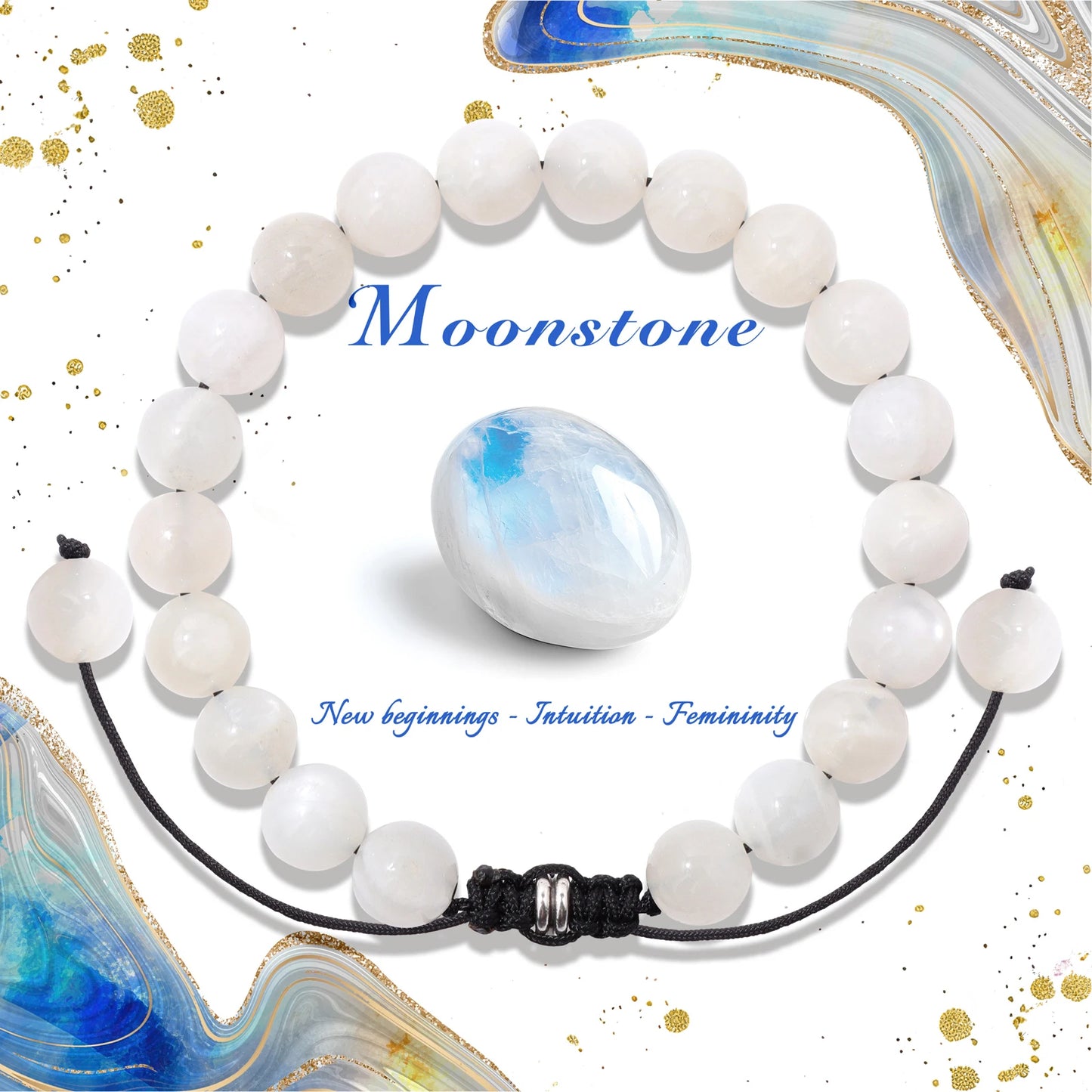 Bracelet perles de tourmaline noire naturelle – Bracelet ajustable tressé en corde avec carte cadeau pour hommes et femmes