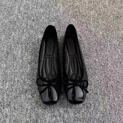 Women's Patent Leather Ballet Flats – Square Toe Bow Slip-On Shoes, Soft Sole Casual Flats for Spring & Summer