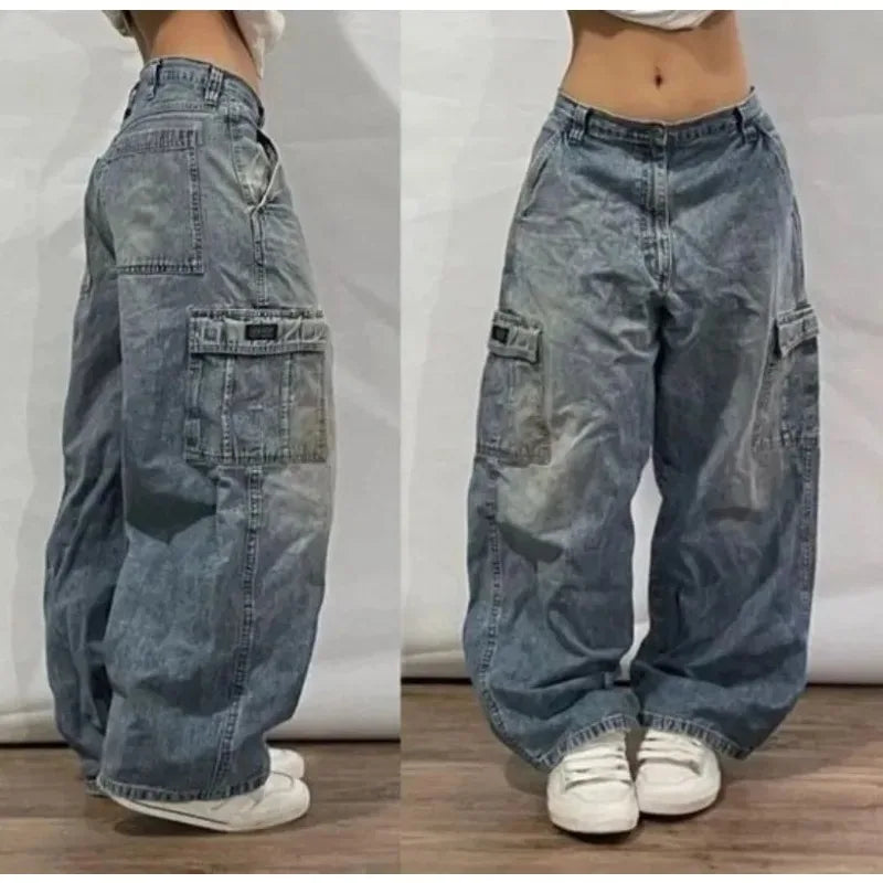 Unisex Washed Baggy Jeans – Y2K Vintage High-Waist Wide-Leg Denim Pants for Men & Women Streetwear