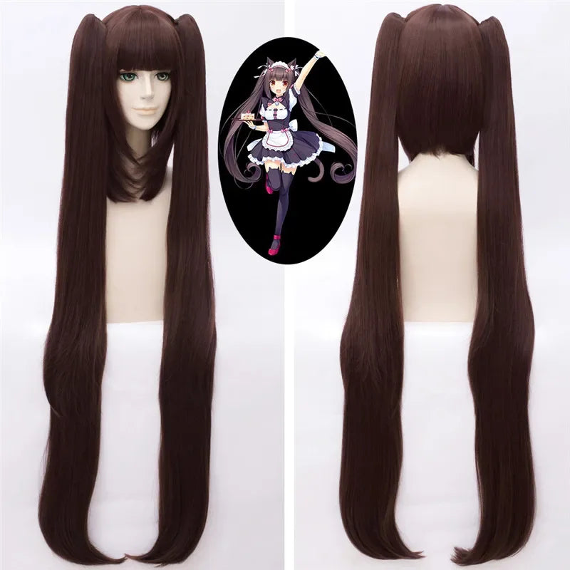 Nekopara Cosplay Wig Set – Chocolat & Vanilla Synthetic Hair Wig with Wig Cap (Game Character Cosplay Peruca)