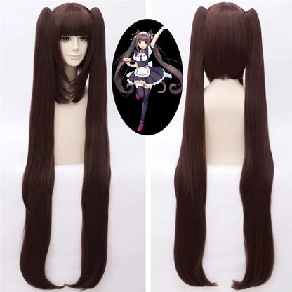 Nekopara Cosplay Wig Set – Chocolat & Vanilla Synthetic Hair Wig with Wig Cap (Game Character Cosplay Peruca)