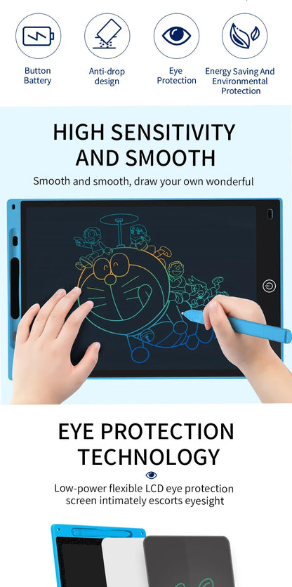 Tablette d'écriture LCD pour enfants – Planche à dessin électronique réutilisable 6,5/8,5/10/12 pouces, Pad d'apprentissage de protection des yeux avec fonction de verrouillage et d'effacement, cadeau éducatif pour enfants