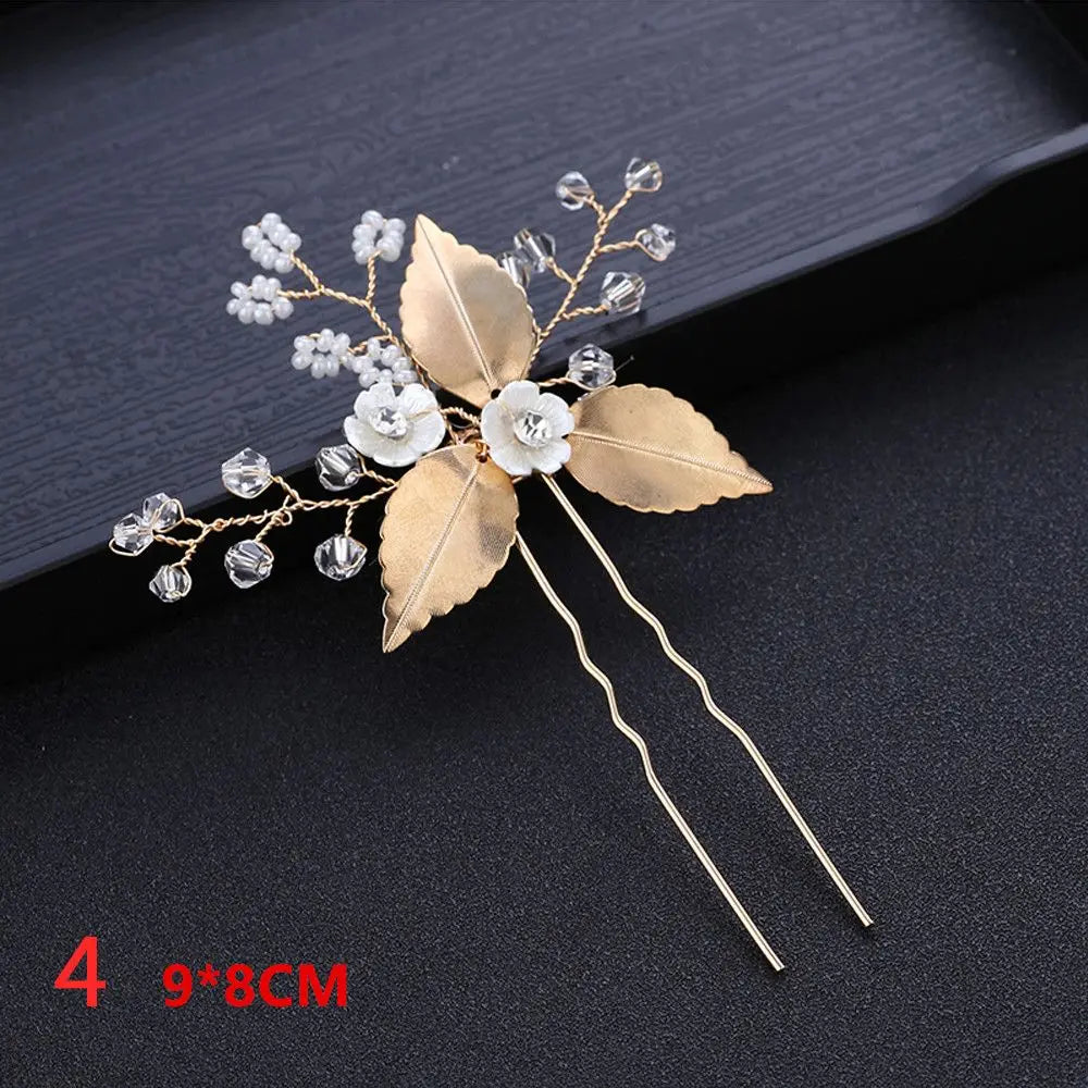 Luxury Floral Bridal Hair Comb with Gold Leaves – Crystal Wedding Hair Accessory for Brides & Prom