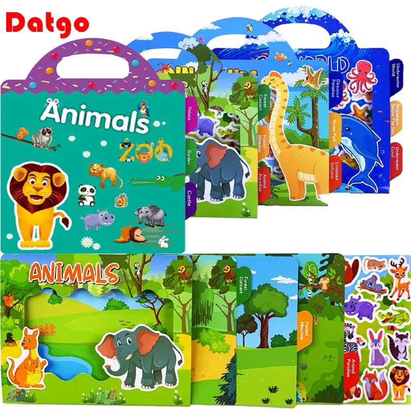 Kids Reusable Scene Sticker Book – DIY Cartoon Animal Puzzle Sticker Game, Early Learning Cognition Toy, Creative Educational Activity Gift for Children