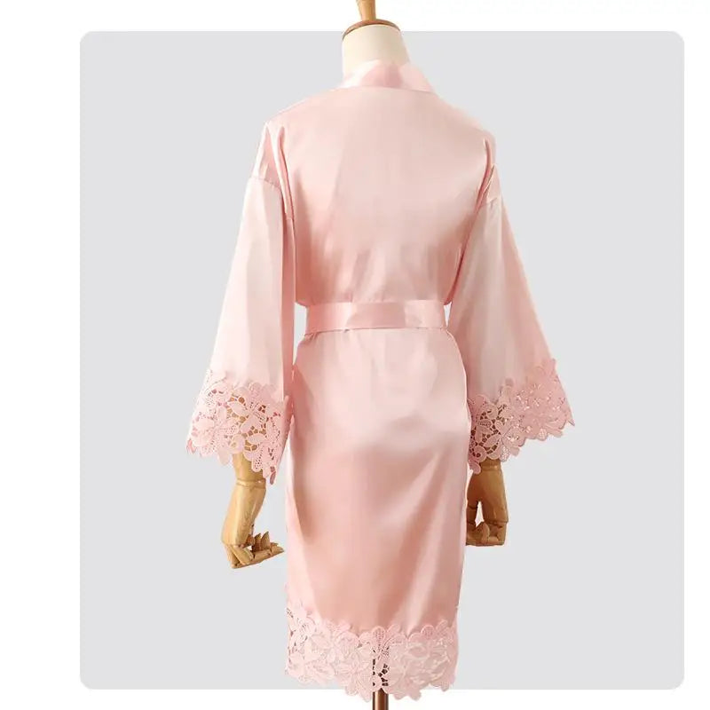 Women’s Summer Lace Kimono Robe – Bride & Bridesmaid Wedding Sleepwear Embroidered Bathrobe Night Dress