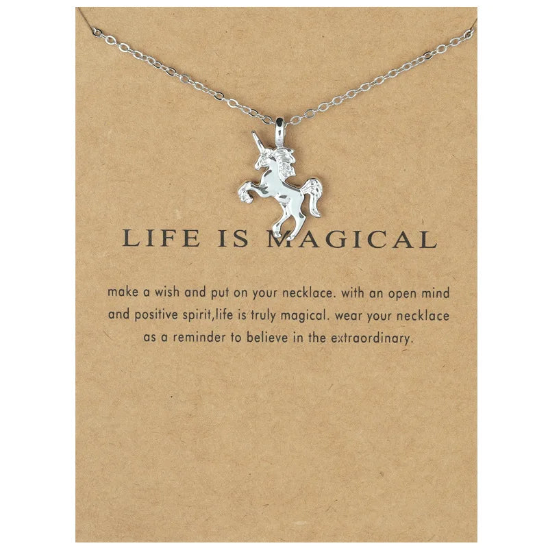 Unicorn Alloy Pendant Necklace – Creative Pony Design with Gift Card, Collarbone Chain for Daily Wear, Gifts & Fantasy-Inspired Fashion Jewelry