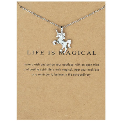 Unicorn Alloy Pendant Necklace – Creative Pony Design with Gift Card, Collarbone Chain for Daily Wear, Gifts & Fantasy-Inspired Fashion Jewelry