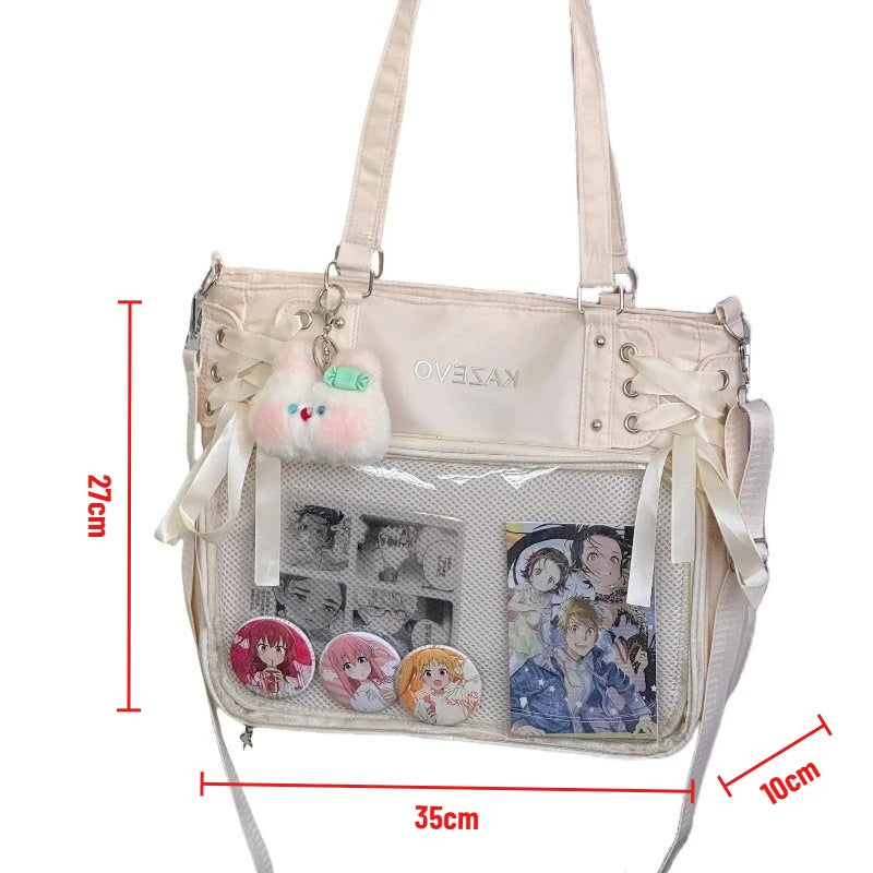 Bolso Bandolera con Lazo Estilo Universitario – Bolso de Hombro de Gran Capacidad para Chicas, Bolso Ita de Moda JK, Bolso de Mano con Acento de Lazo para Libros Escolares, Material Escolar y Uso Diario