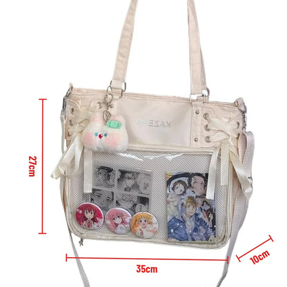 Bolso Bandolera con Lazo Estilo Universitario – Bolso de Hombro de Gran Capacidad para Chicas, Bolso Ita de Moda JK, Bolso de Mano con Acento de Lazo para Libros Escolares, Material Escolar y Uso Diario