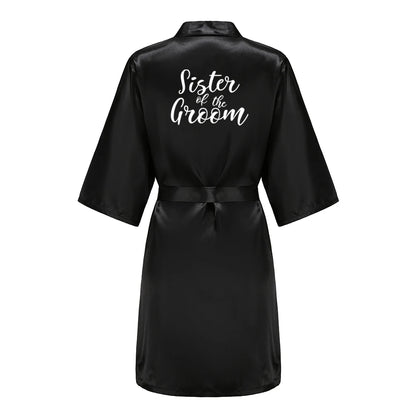 Women’s Black Satin Robe – Silky Kimono Bridal Wedding Bridesmaid Loungewear Dressing Gown