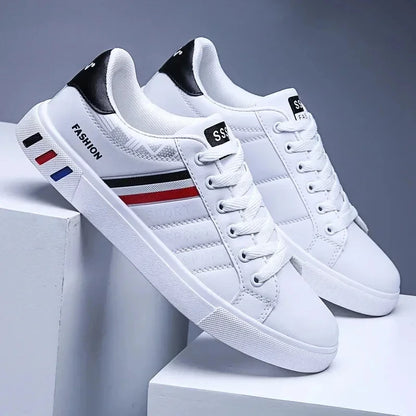 Baskets blanches d'été pour hommes – Chaussures décontractées vulcanisées, légères et respirantes, chaussures de marche plates et chaussures de tennis tendance