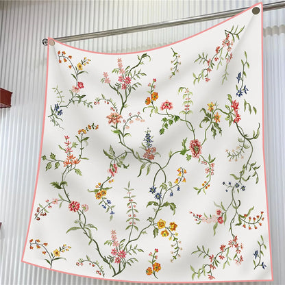 Foulard carré en soie 90 cm pour femme, motif floral, sergé de luxe, bandana, châle, hijab, cache-col, écharpe de tête