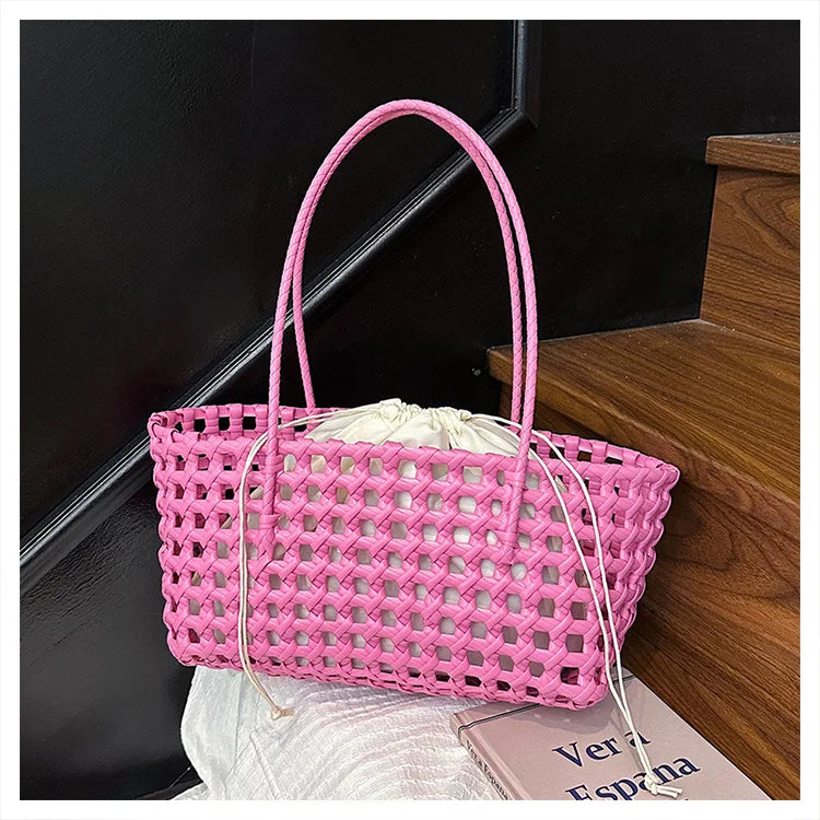 Bolso Cesta de Paja Tejido a Mano para Mujer – Bolso de Hombro de Ratán, Bolso de Playa de Verano para Mujer, Cartera de Viaje de Diseño para Compras, Vacaciones y Salidas Casuales