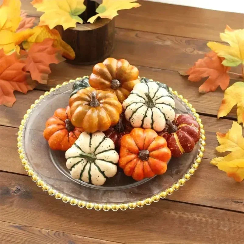 9PCS Mini Artificial Pumpkins – Fake Pumpkin Halloween Decorations for Home, Autumn Harvest, Thanksgiving Parties & Seasonal Decor