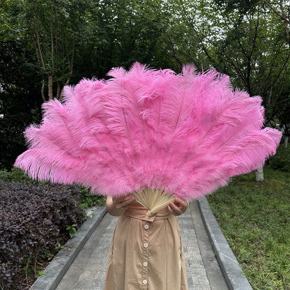 Abanico Grande de Plumas de Avestruz Blancas – Elegante Abanico para Baile y Actuaciones Escénicas (100 cm / 130 cm)