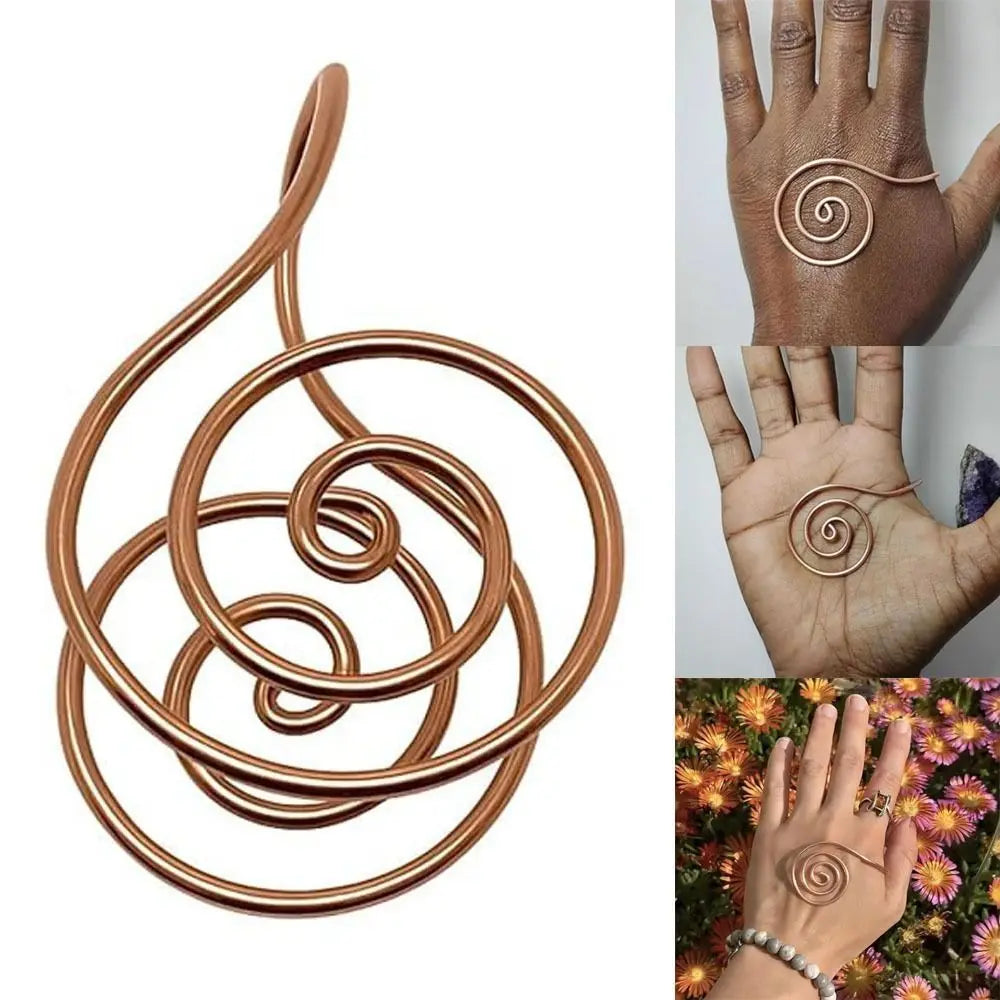 Adjustable Copper Palm Ring – Handmade Spiral Finger Cuff Ring for Meditation, Energy Healing & Boho Fashion Jewelry Accessory