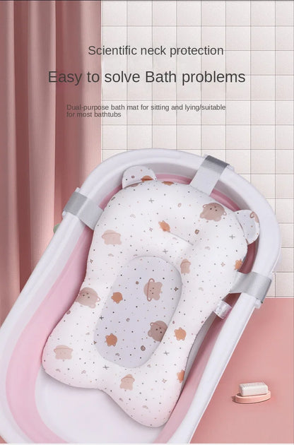 Tapete de soporte para bañera de bebé recién nacido – Cojín de baño plegable antideslizante para bebés, almohadilla de bañera de seguridad con diseño de dibujos animados para baby shower, soporte cómodo para lactancia y baño