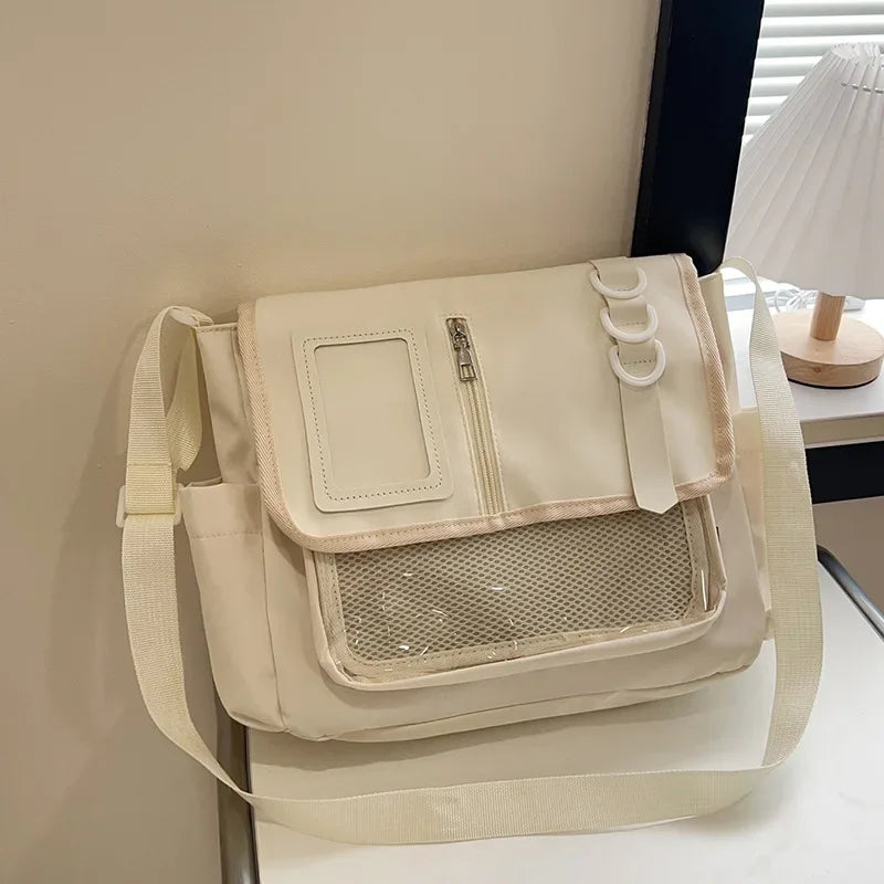 Bolso Bandolera con Lazo Estilo Universitario – Bolso de Hombro de Gran Capacidad para Chicas, Bolso Ita de Moda JK, Bolso de Mano con Acento de Lazo para Libros Escolares, Material Escolar y Uso Diario