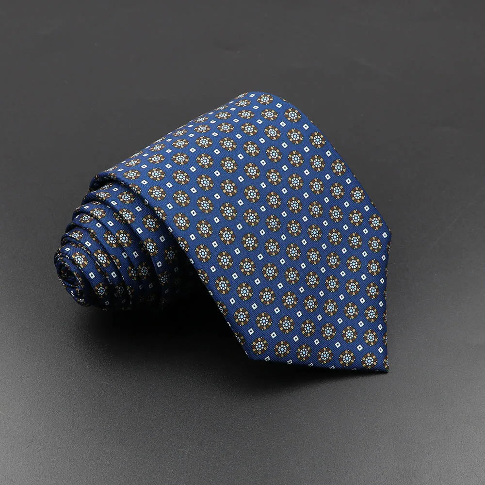 Men's 7.5cm Soft Silk Necktie – Floral & Dot Pattern Tie for Weddings, Business, Parties & Formal Wear