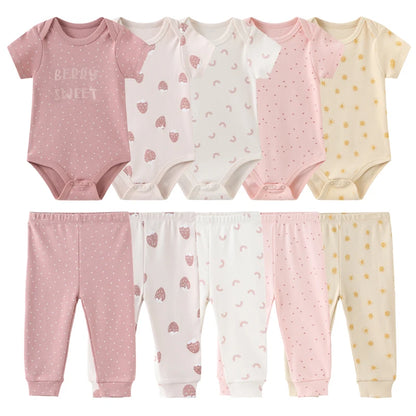 Kiddiezoom 10PCS Baby Clothing Set – Unisex Newborn Bodysuits & Pants, Soft Four-Season Infant Outfit for Baby Boys & Girls