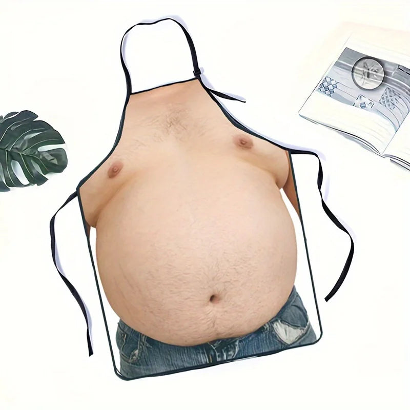 Adjustable Funny Belly Print Apron – 100% Polyester Woven Kitchen Apron for Cooking, Baking & Home Use