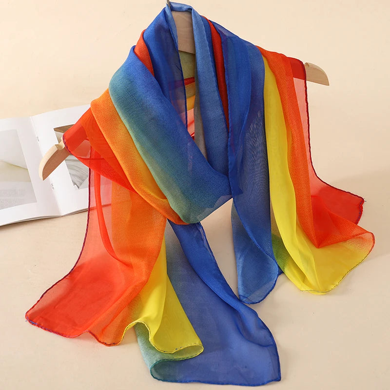Women's Printed Chiffon Scarf Shawl – Lightweight Silk-Feel Long Wrap for Beach, Travel & Outdoor Wear, Fashion Headband Accessory