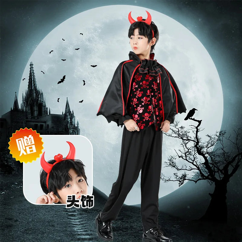 Girls’ Vampire Devil Cosplay Costume Set – Complete Halloween Party Outfit with Accessories, Holiday Dress-Up Costume & Gift