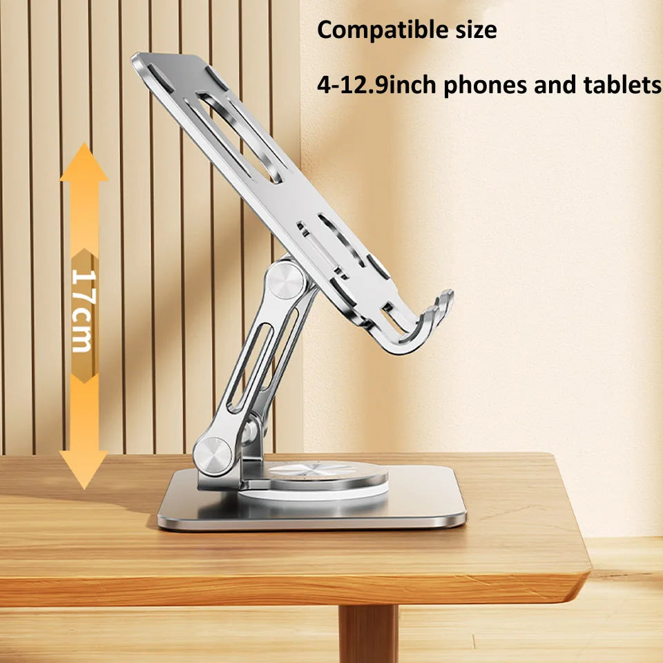 360° Rotating Tablet Stand – Adjustable Foldable Aluminum Holder for iPad Pro, iPad Air, iPad Mini & Smartphones, Desktop Device Stand