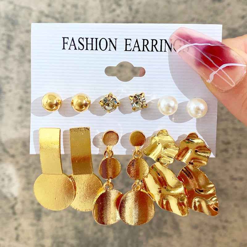 Boucles d'oreilles créoles dorées grand cercle pour femmes, ensemble bohème vintage, perle, cœur, zircon, clous, bijoux cadeau