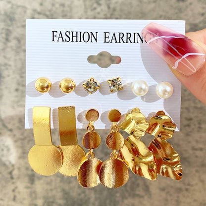 Boucles d'oreilles créoles dorées grand cercle pour femmes, ensemble bohème vintage, perle, cœur, zircon, clous, bijoux cadeau
