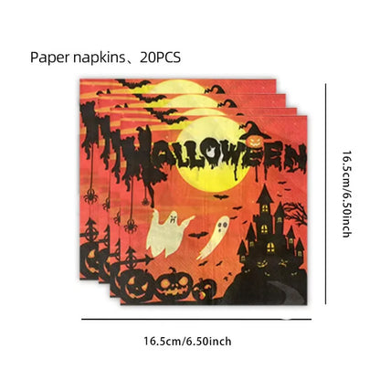 Halloween Disposable Party Tableware Set, Pumpkin and Ghost Pattern Paper Plates, Napkins and Cups, Spooky Halloween Party Supplies, Festive Table Decorations for Kids and Adults