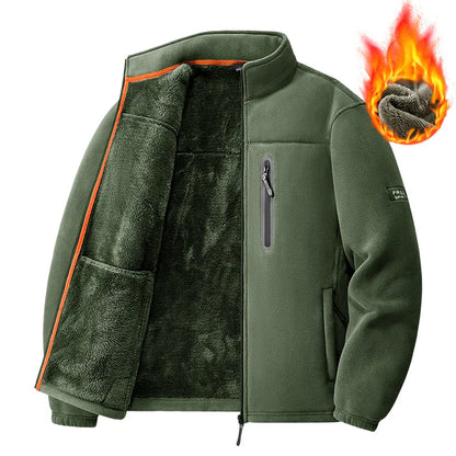 Men's Winter Fleece Jacket Thickened Polar Fleece Warm Insulated Casual Coat for Outdoor Activities and Autumn Cold Weather