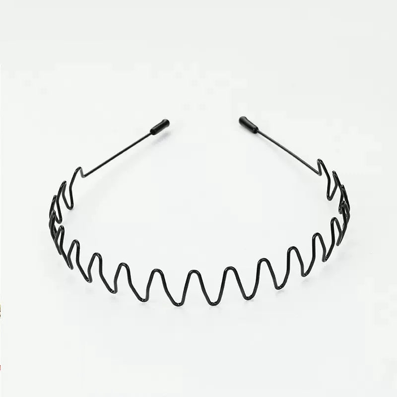 Diadema unisex de metal negro – Aro de pelo ondulado elástico antideslizante para hombres y mujeres | Accesorios para el cabello sencillos y a la moda