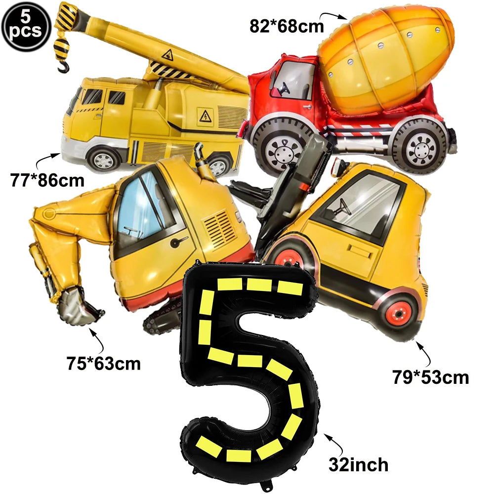 Construction Truck Birthday Party Tablecloth – Excavator & Engineering-Themed Table Runner for Boys' Construction Party Decorations