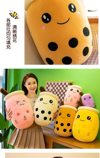 Giant Bubble Tea Plush Pillow – 22–70cm Squishy Milk Tea Boba Stuffed Toy Fruit Drink Bottle Decor Gift