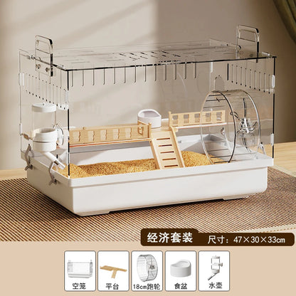 Acrylic Hamster Cage – Transparent Rodent Habitat with Accessories, Luxury Villa Enclosure for Syrian, Dwarf Hamsters, Gerbils & Mice