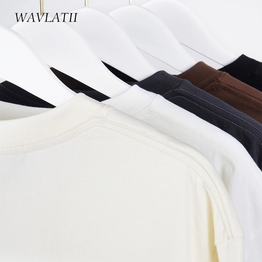WAVLATII T-shirt unisexe oversize marron, décontracté d'été, streetwear coréen, haut basique uni pour femmes et hommes.