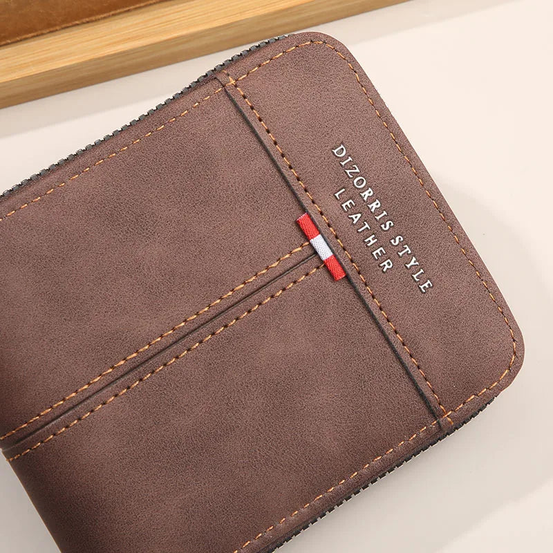Cartera Trifold Retro de Cuero PU para Hombre con Monedero de Cremallera y Cierre de Hebilla