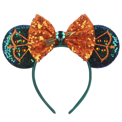 Diadema de orejas de Mickey Mouse de Lilo & Stitch – Lazo de lentejuelas de 5" Accesorio para el cabello de dibujos animados para mujeres y niñas | Diadema para fiestas y festivales