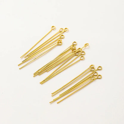 100-Piece 14K & 18K Gold Plated Brass Head Pins Set (16–50mm) – Ball, Flat & Eye Pins for DIY Jewelry Making & Crafts
