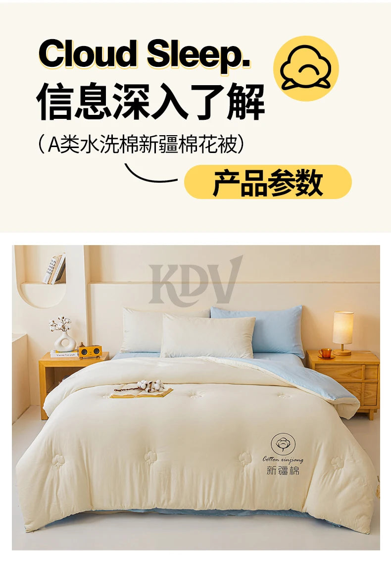 100% Cotton Filled Comforter – Soft Lightweight Warm Winter Quilt for Autumn & Cold Weather Bedding
