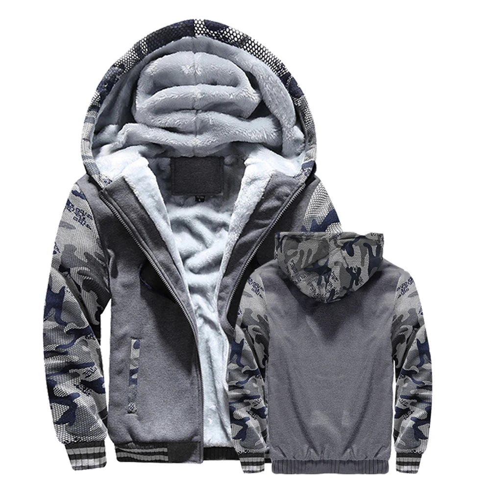 Men’s Thick Fleece Winter Jacket – Warm Zip-Up Hooded Coat, Long-Sleeve Casual Sportswear & Outdoor Outerwear